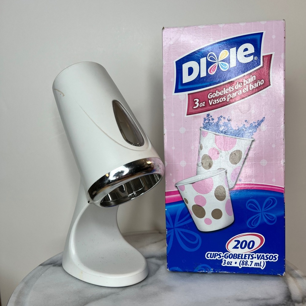Dixie White Bath Cup Dispenser with 200 Count 3oz‎ Polka Dot Paper Cups Set